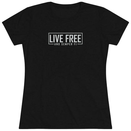 Black Womens Tee shirt with Live free and Semper Fi Logo