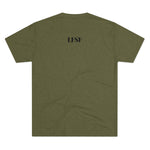 Backside of military green shirt with LFSF logo