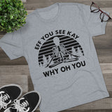 Heather gray shirt with skeleton image and eff you see kay why oh you text