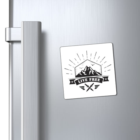 Live Free logo magnet displayed on a refrigerator 