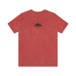 Backside of Heather red shirt displaying live free logo