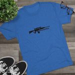 Royal blue shirt displaying hashtag triggered logo