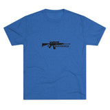 Alternate view of royal blue shirt displaying hashtag triggered logo